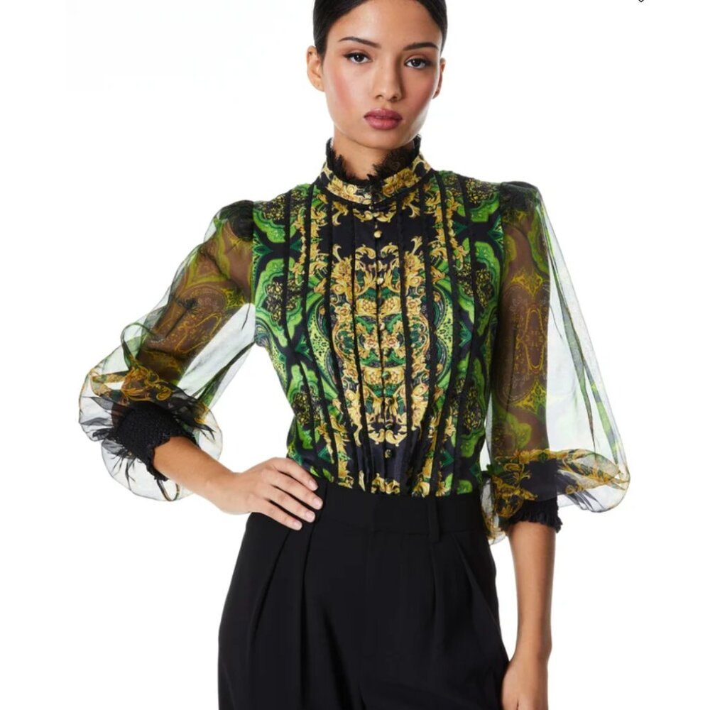 Alice + Olivia Bettina Blouson-Sleeve Top XS